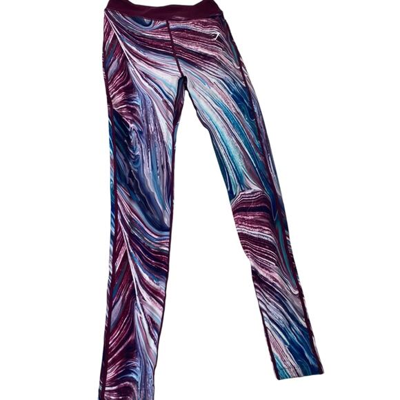 Gymshark Strada Earth full length leggings maroon teal print size Small - Picture 3 of 9